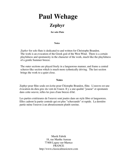 Paul Wehage:  Zephyr for solo flute