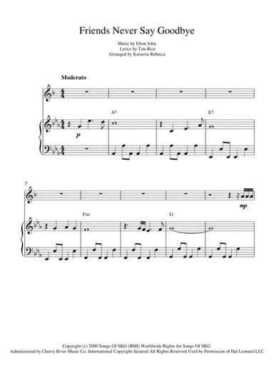 Friends Never Say Goodbye  from THE ROAD TO EL DORADO (arr. Kaiserin Rebecca)