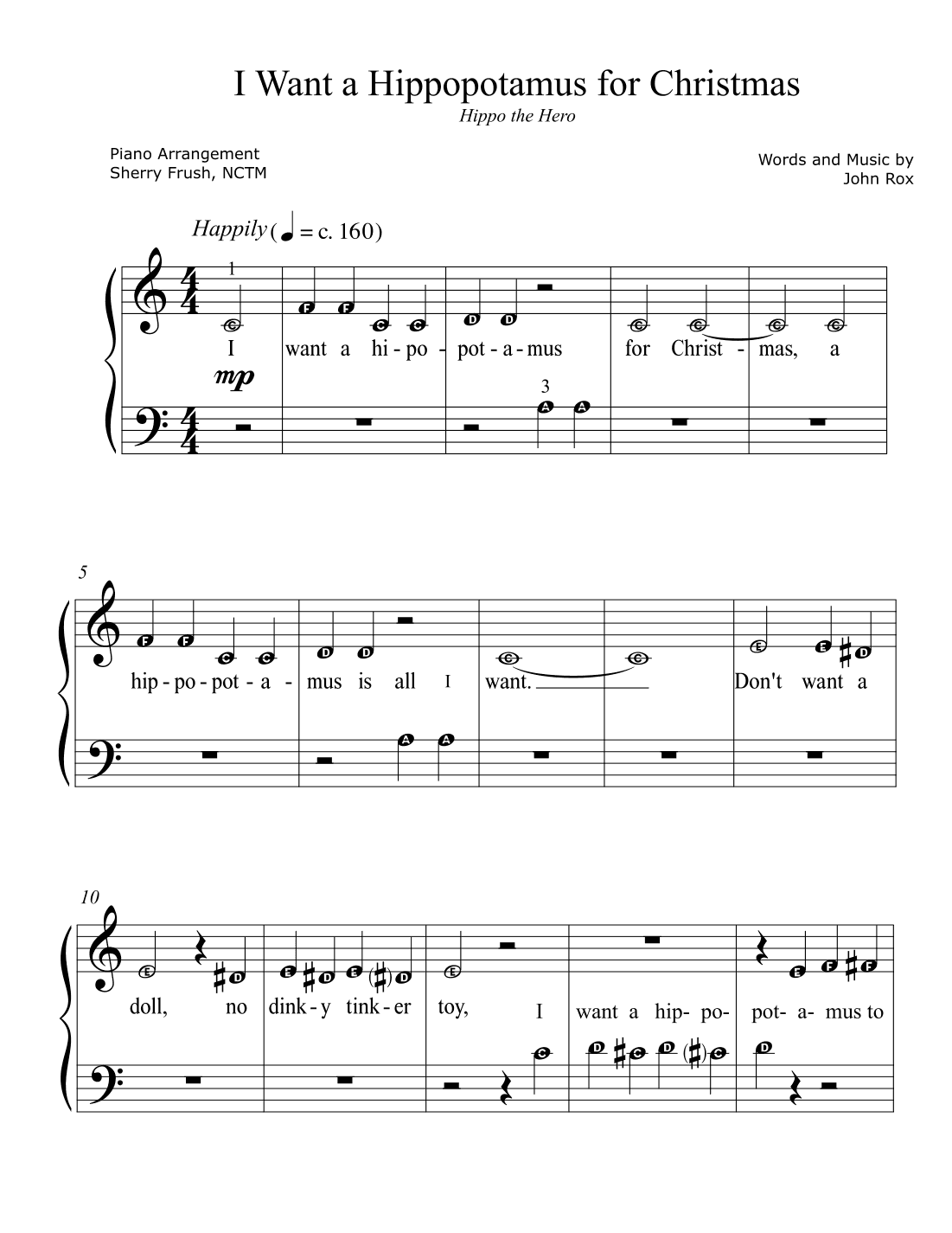 I Want A Hippopotamus For Christmas (hippo The Hero) (arr. Sherry Frush, NCTM)