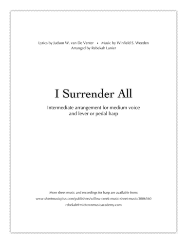 I Surrender All - for medium voice and lever or pedal harp (arr. Rebekah Lanier)