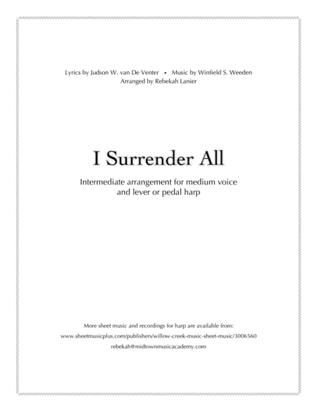 I Surrender All - for medium voice and lever or pedal harp (arr. Rebekah Lanier)