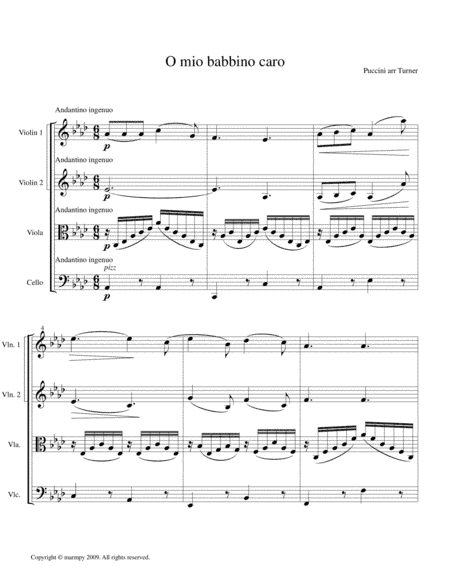 O Mio Babbino Caro by Puccini (arranged for String Quartet) (arr. Marmpy)
