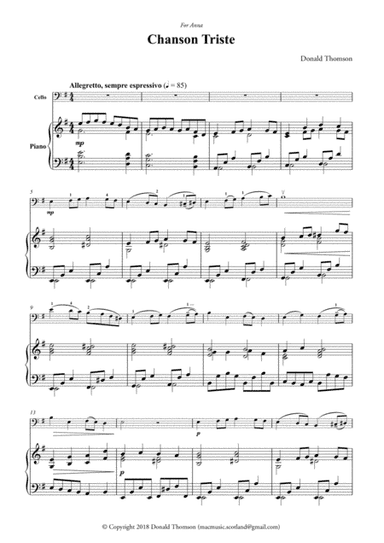 Chanson Triste for Cello and Piano