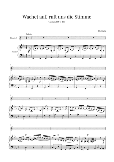 Bach - Wachet auf, ruft uns die Stimme BWV 140 (for French Horn and Piano) (arr. Cadenza Editions)