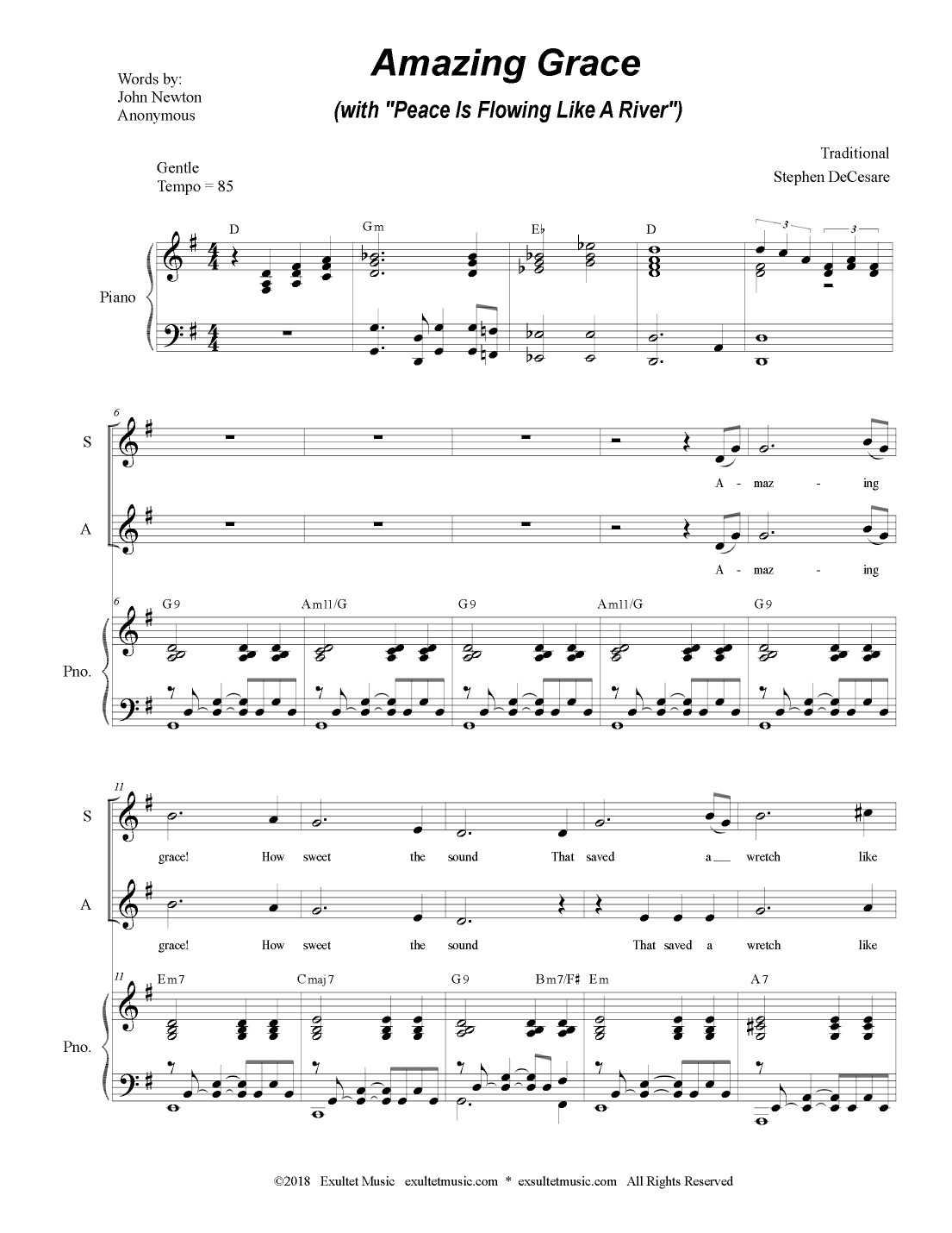 Amazing Grace (with "Peace Is Flowing Like A River") (Vocal Quartet - (SATB) (arr. Stephen DeCesare)