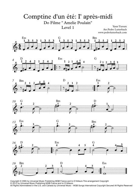 Comptine D'un Autre Été: L'après-midi (arr. Pedro Lutterbach)