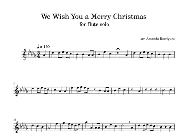 We Wish You a Merry Christmas in Db Major for Easy Flute Solo (arr. Amanda Rodrigues)