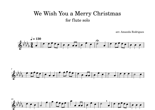 We Wish You a Merry Christmas in Db Major for Easy Flute Solo (arr. Amanda Rodrigues)