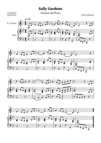 Sally Gardens - B-flat Clarinet an Piano (arr. Valdir Maia)