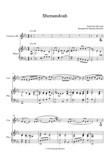 Shenandoah - Cornet/Flugel/Trumpet (or other Bb soloist) and Piano (arr. Hannah Hawken)