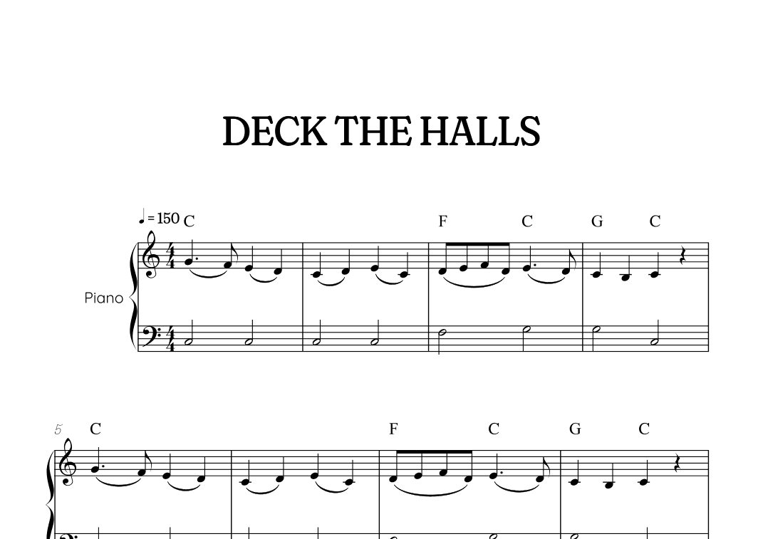 Deck the Halls for easy piano • super easy Christmas song sheet music with chords (arr. Benzaiten Editions)