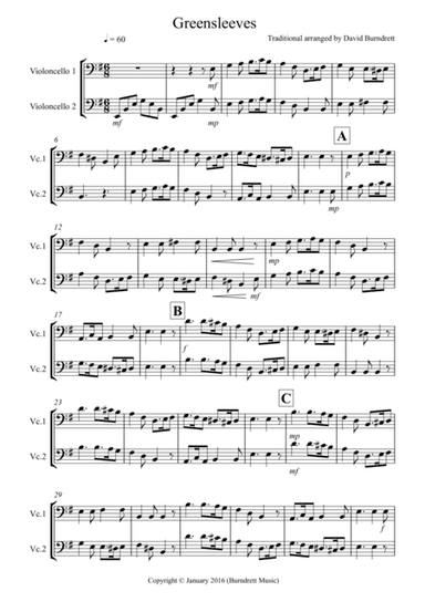 Greensleeves for Cello Duet (arr. David Burndrett)