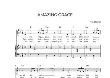 AMAZING GRACE - for piano and tenor in F major with chords (arr. Alex Nunes Rodrigues)