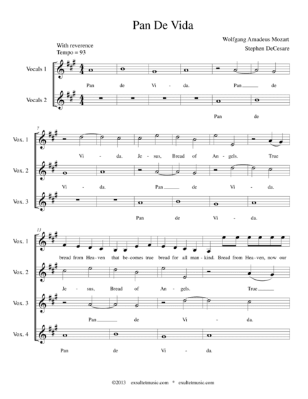 Pan De Vida (4-part vocal canon) (arr. Stephen DeCesare)