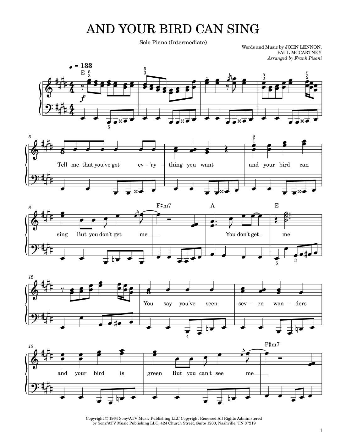 And Your Bird Can Sing (arr. Frank Pisani)