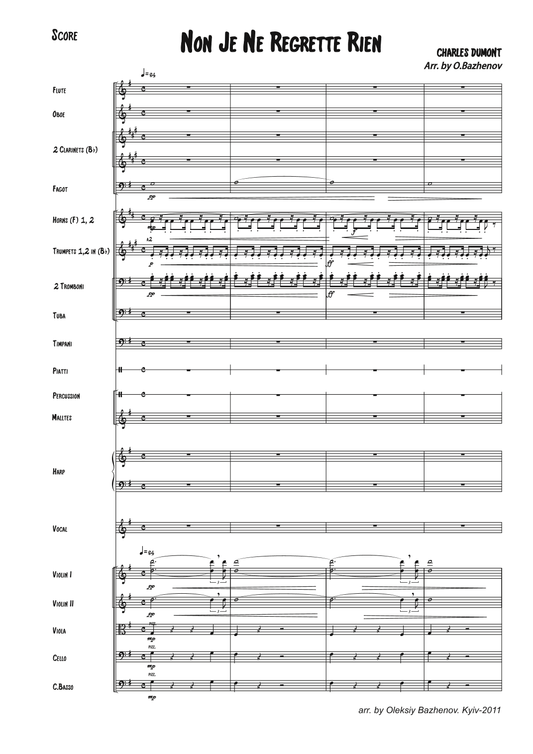 Non, je ne regrette rien (Score and Parts)