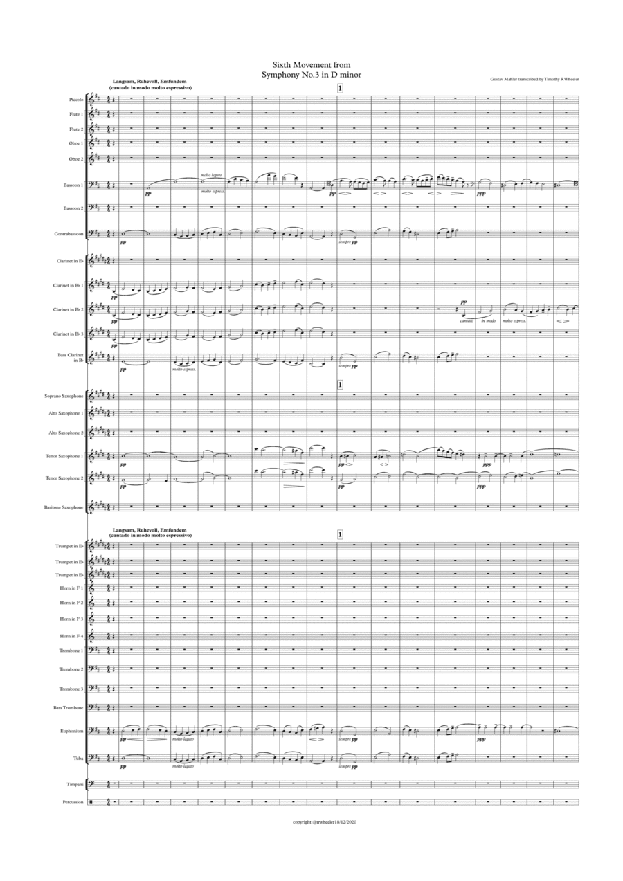 6th Movement from Symphony No.3 in D minor by Gustav Mahler (arr. Published by Plantagenet Publishing)