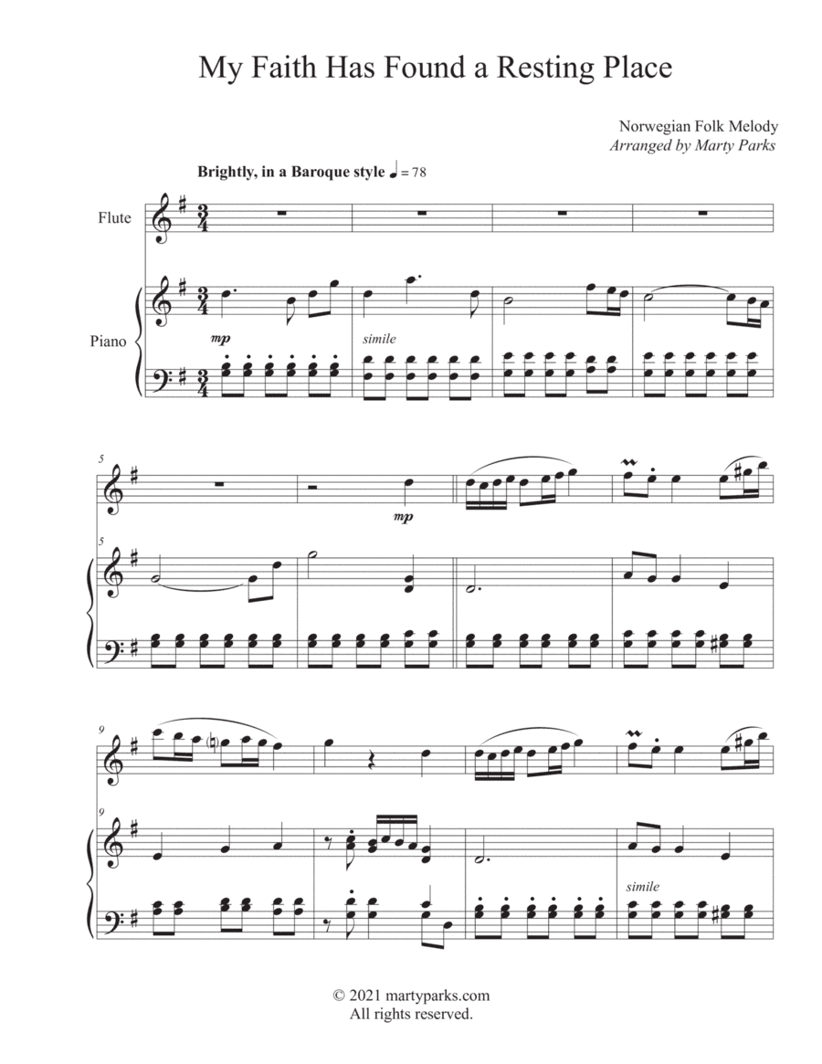 My Faith Has Found a Resting Place (Flute-Piano) (arr. Marty Parks)