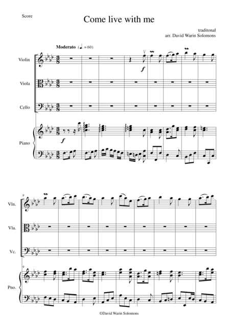 Come live with me for string trio and piano (arr. David Warin Solomons)