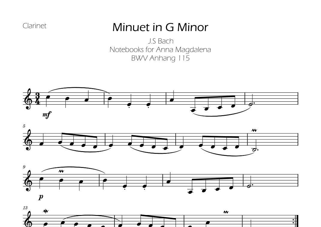 Minuet in G minor BWV Anh. 115 - Bach - Clarinet (arr. Ygor Nunes)