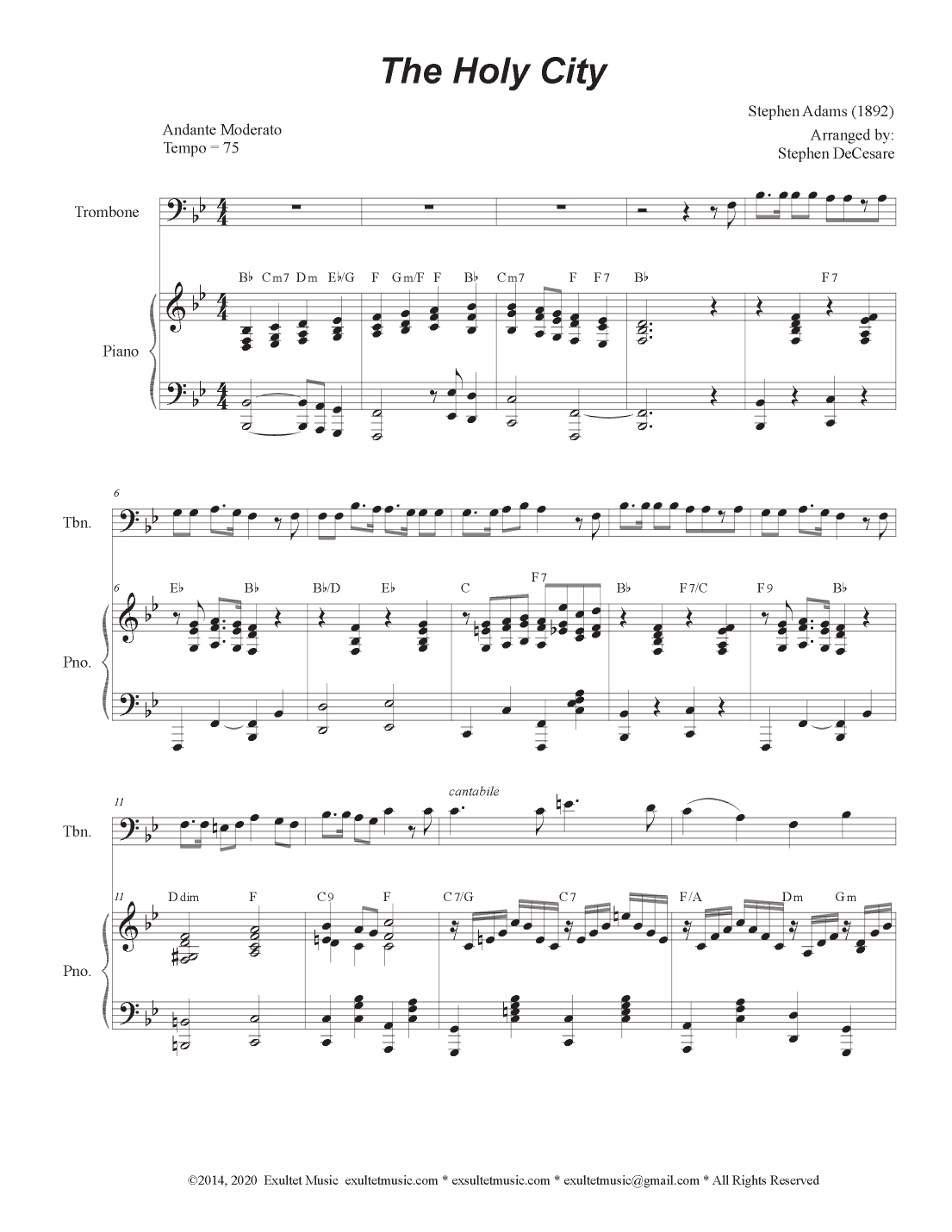 The Holy City (Trombone solo and Piano) (arr. Stephen DeCesare)
