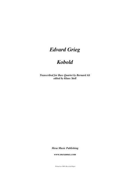 Bernard Alt,  Kobold,  edited by Klaus Stoll (arr. Klaus Stoll)