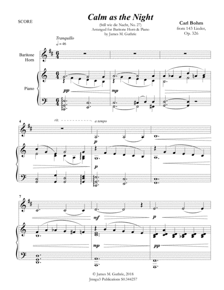 Bohm: Calm as the Night for Baritone Horn & Piano (arr. James M. Guthrie, ASCAP)