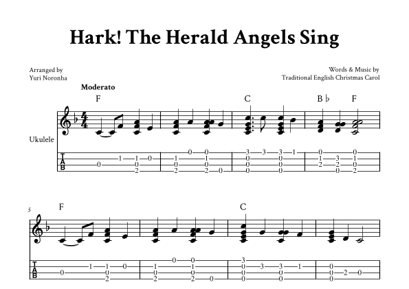 Hark! The Herald Angels Sing - Fingerstyle Ukulele (F with TAB) (arr. Yuri Noronha)