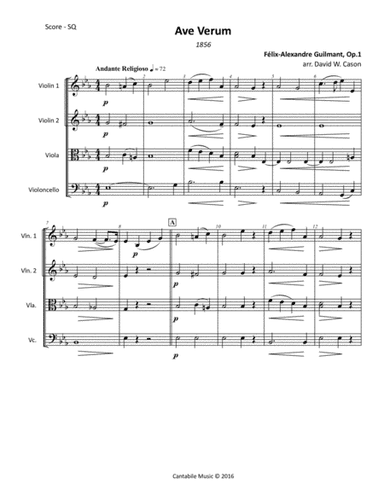 Ave verum Op.1 (Guilmant) STRING QUARTET (arr. David W. Cason)