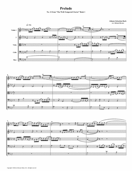 Prelude 12 from Well-Tempered Clavier, Book 1 (String Quintet) (arr. Richard Byrnes)