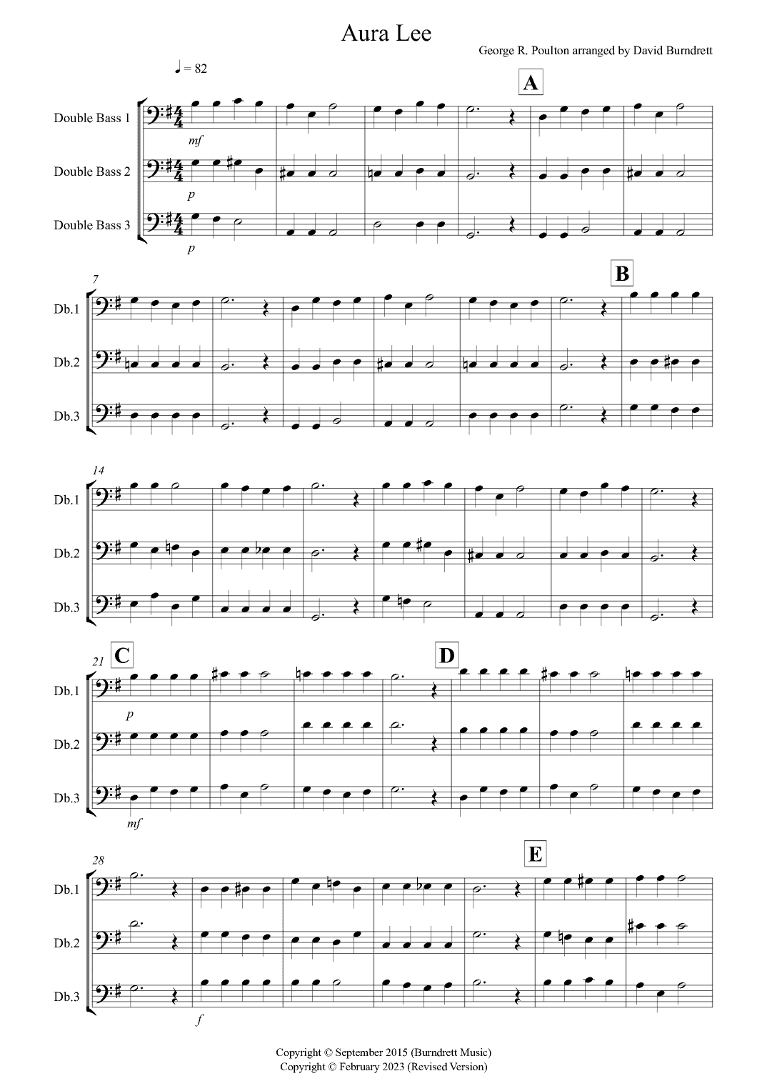 Aura Lee for Double Bass Trio (arr. David Burndrett)