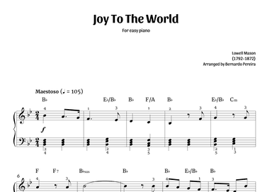 Joy to the World (easy piano in Bb major – with chords) (arr. Bernardo Pereira)