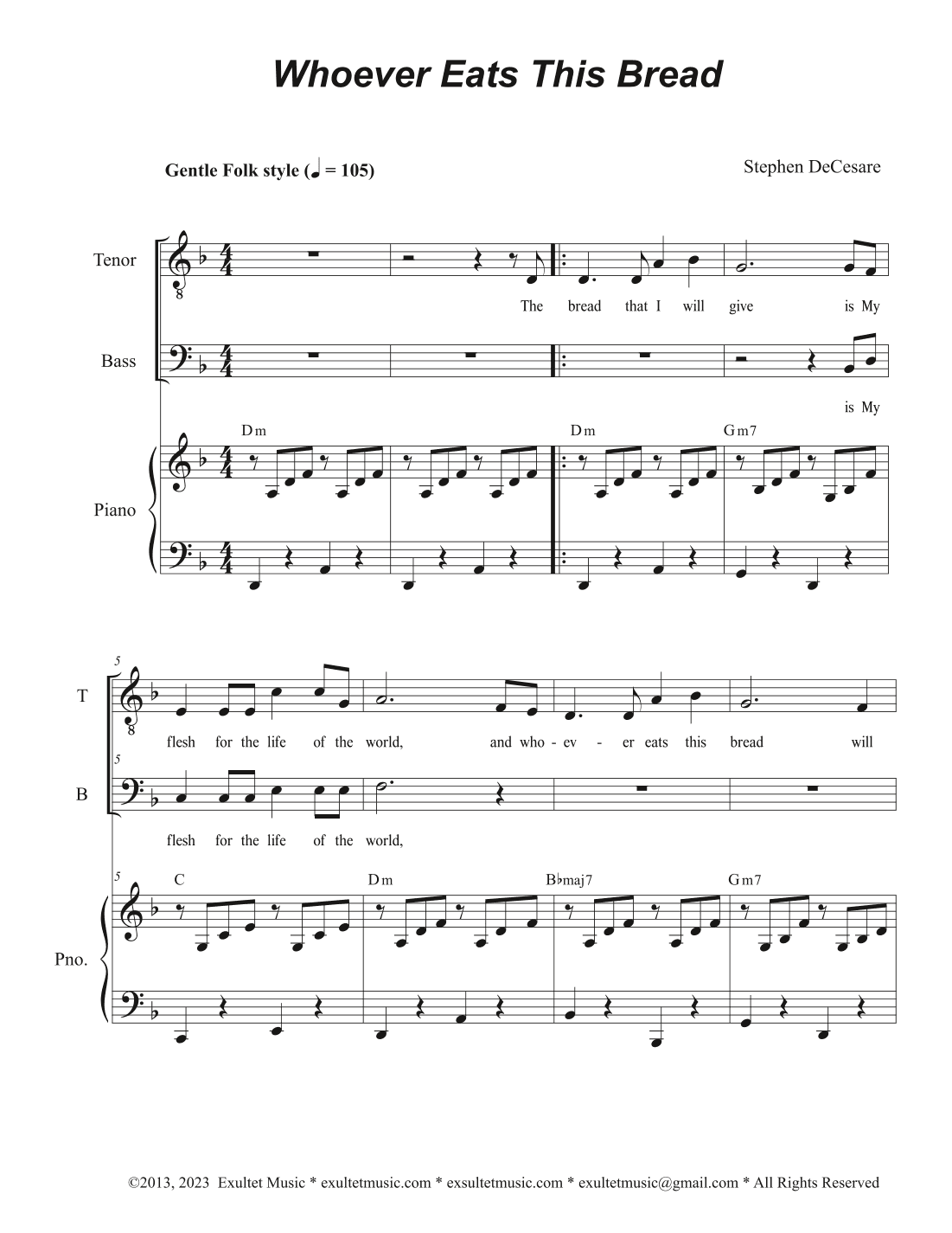 Whoever Eats This Bread (Duet for Tenor and Bass solo)