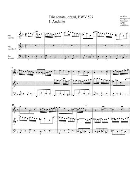 Trio sonata for organ, no.3, BWV 527 (arrangement for 3 recorders) (arr. Gil Garty)
