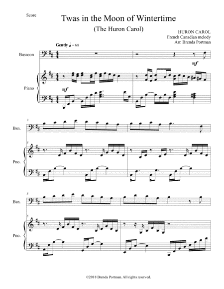 Twas in the Moon of Wintertime/The Huron Carol (bassoon/piano), arr. Brenda Portman (arr. Brenda Portman)