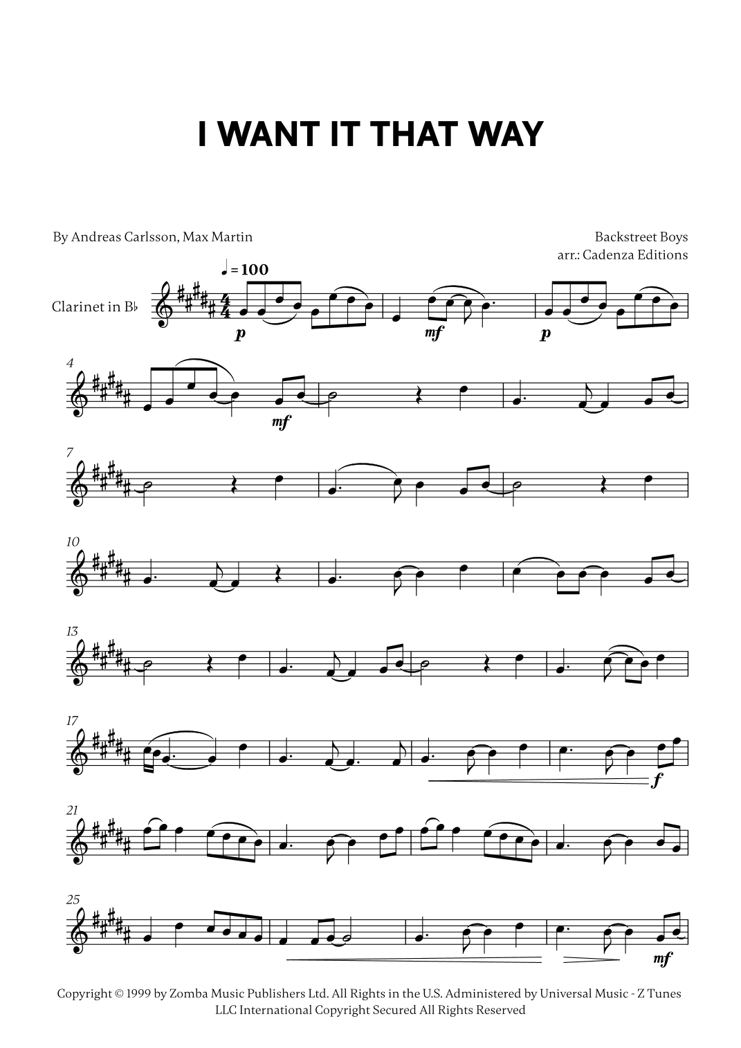 I Want It That Way (arr. Cadenza Editions)