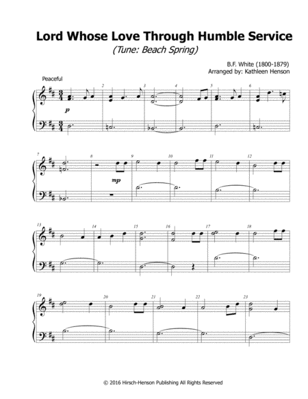 Lord Whose Love Through Humble Service (Beach Spring) for Easy Piano (arr. Kathleen Henson)