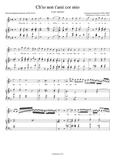 Ch'io non t'ami cor mio (arr. Early Music Scores)