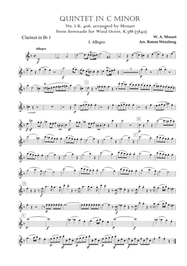 Quintet in Cm K.406/516b, I. Allegro (arr. Rotem Weinberg)