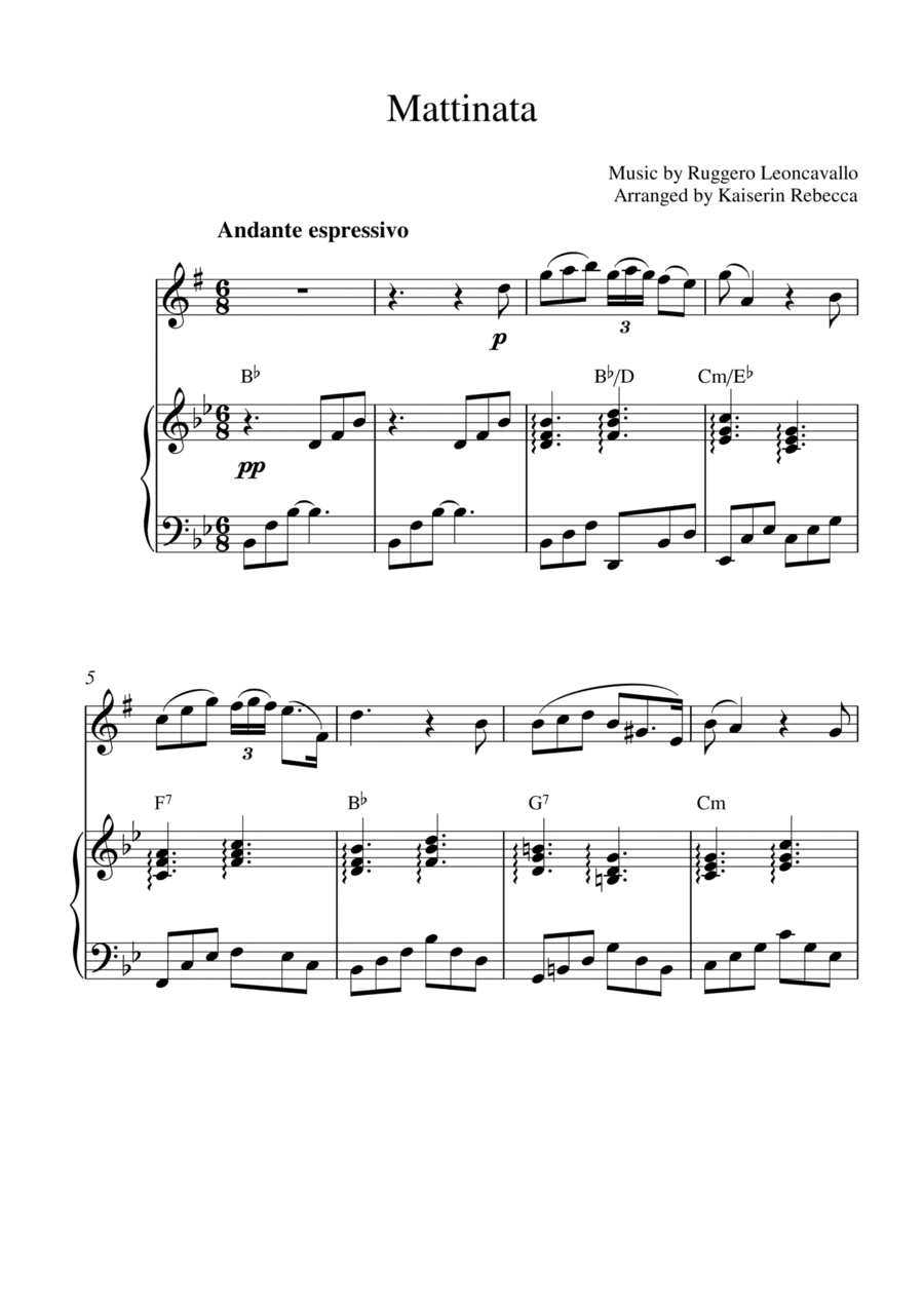 Mattinata (for alto saxophone solo and piano accompaniment) (arr. Kaiserin Rebecca)