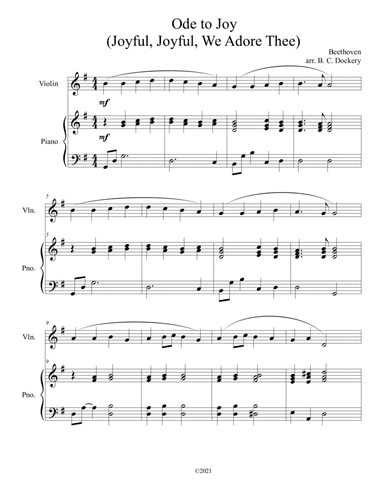 Ode to Joy (Joyful, Joyful, We Adore Thee) for solo violin with piano accompaniment (arr. B. C. Dockery)