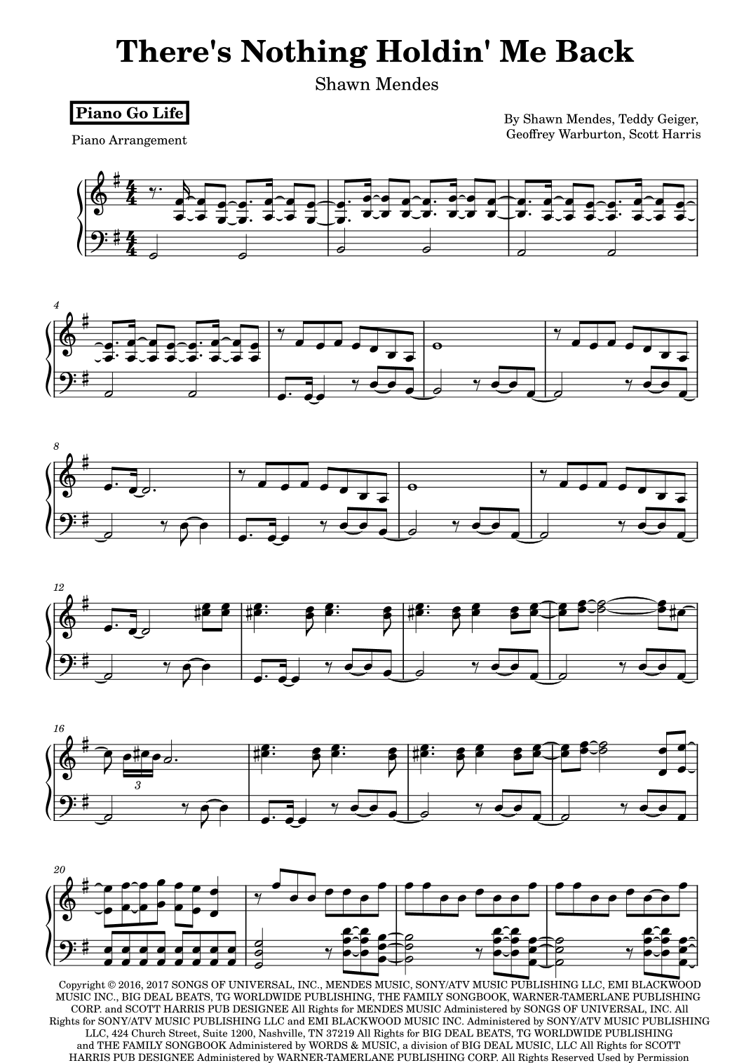 There's Nothing Holdin' Me Back (arr. Piano Go Life)