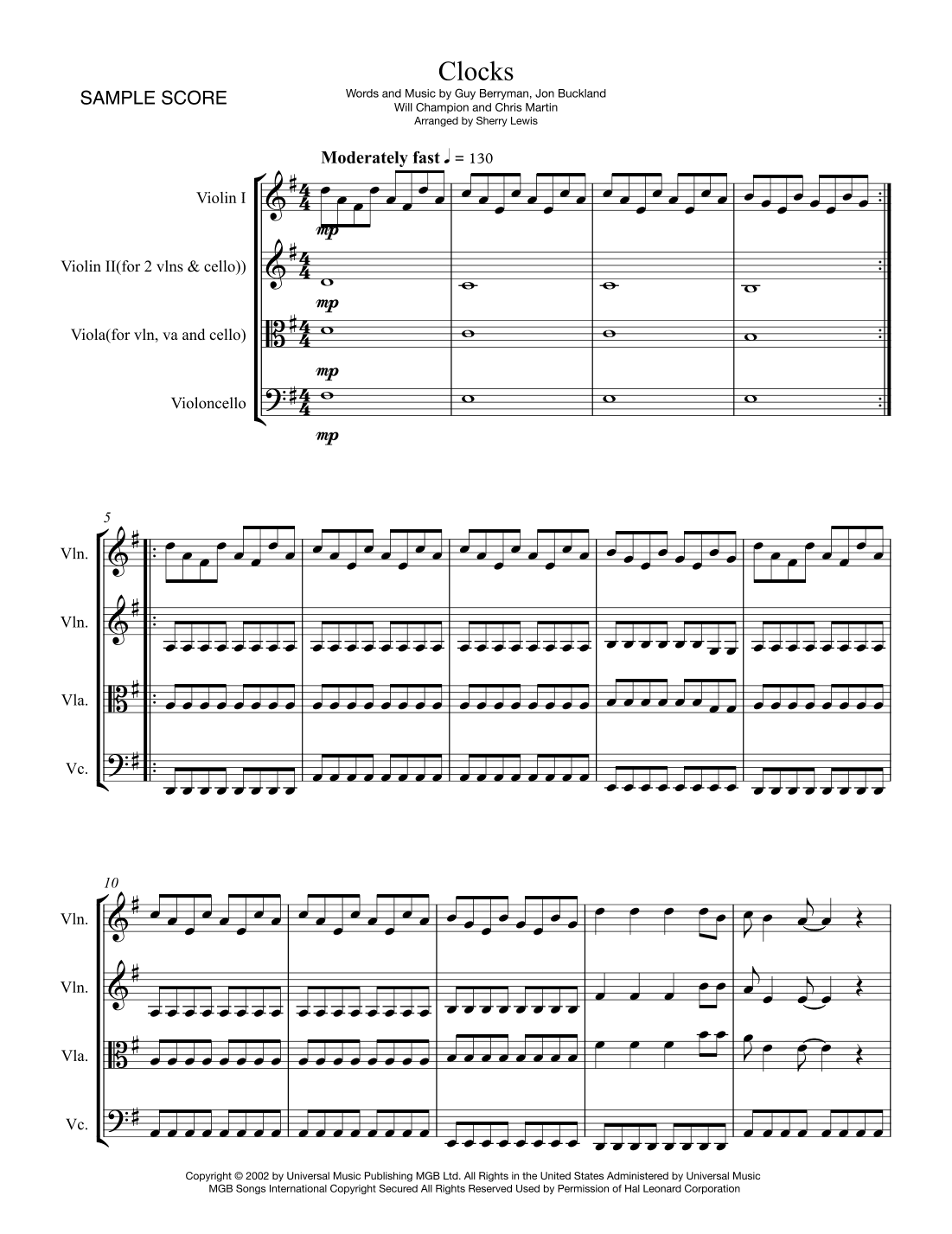 Clocks (arr. Sherry Lewis)