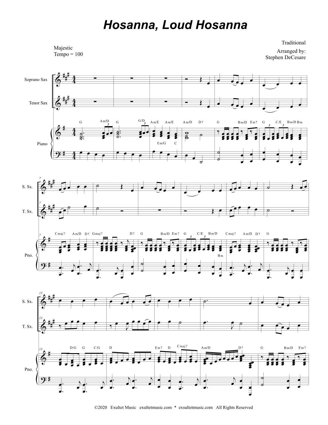 Hosanna, Loud Hosanna (Duet for Soprano and Tenor Saxophone - Piano accompaniment) (arr. Stephen DeCesare)
