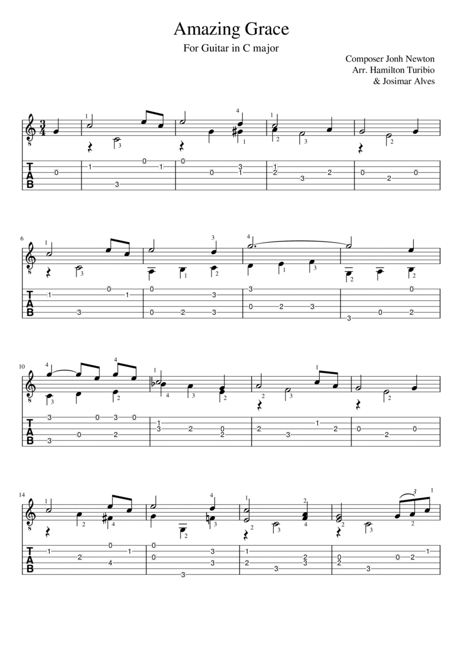 Amazing grace in C major (arr. Josimar Alves Fonseca)