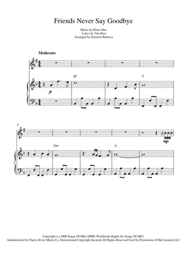 Friends Never Say Goodbye  from THE ROAD TO EL DORADO (arr. Kaiserin Rebecca)