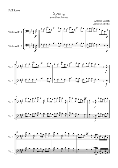 Spring (from Four Seasons of Antonio Vivaldi) for Cello Duo (arr. Fabio Britto)