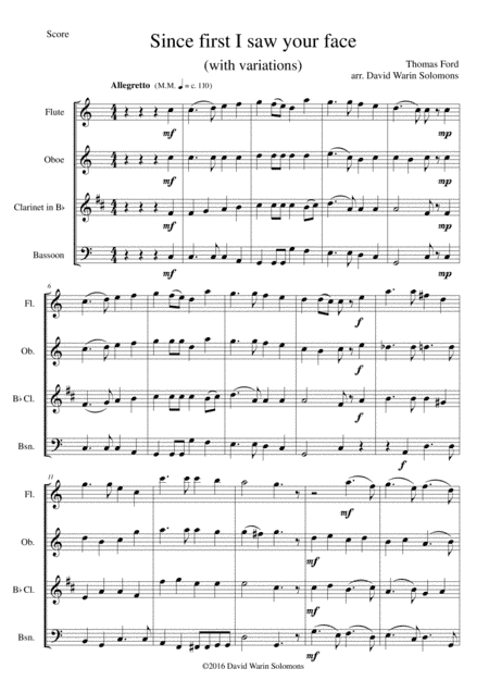 Since first I saw your face (with variations) for wind quartet (arr. David Warin Solomons)