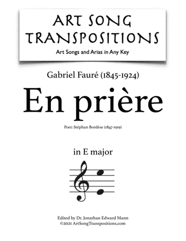 FAURÉ: En prière (transposed to E major) (arr. ArtSongTranspositions.com)