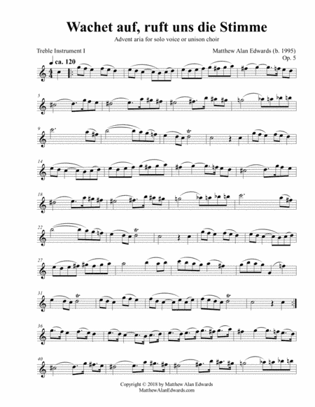 Op. 5 Aria: "Wachet auf, ruft uns die Stimme" (Instrumental Parts) (arr. Matthew Alan Edwards)